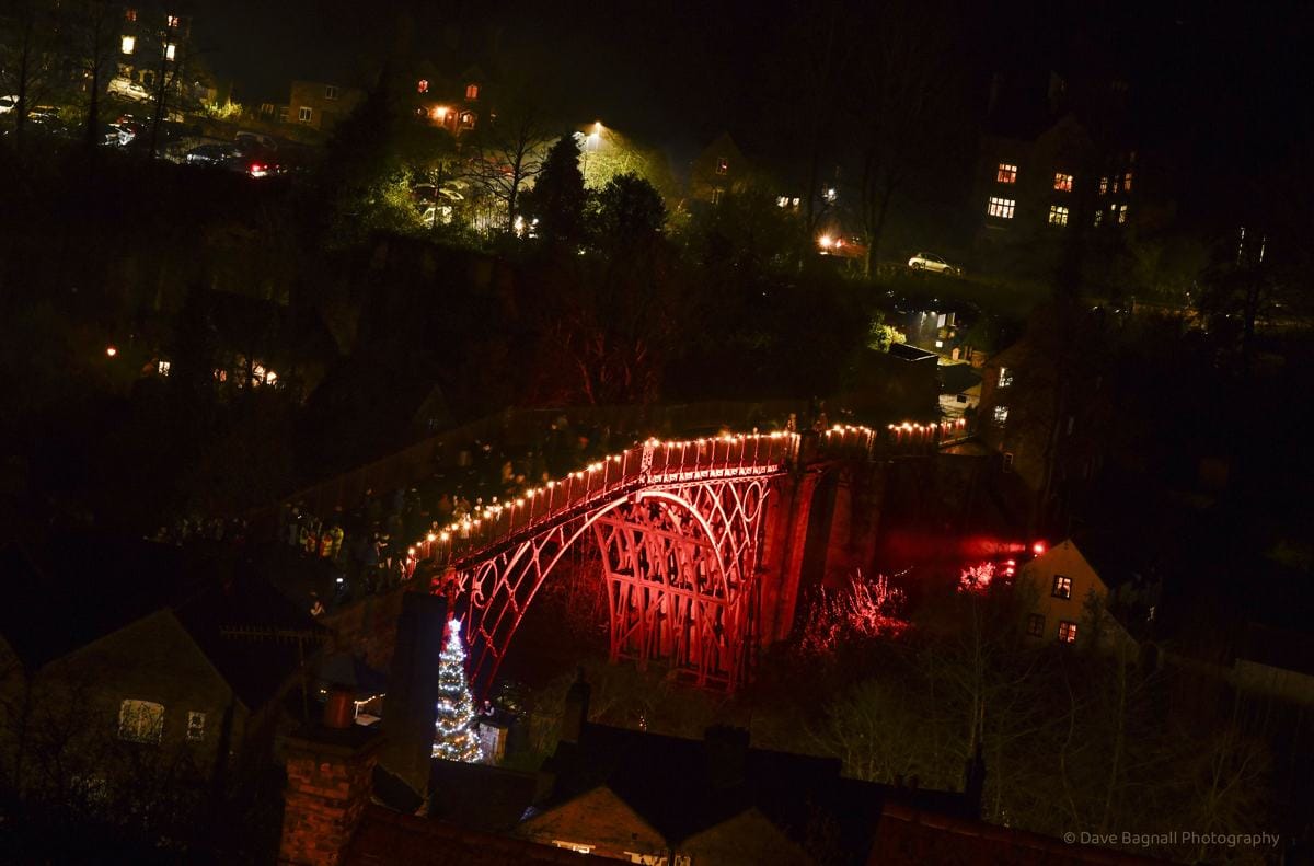 Christmas lights on the Iron Bridge